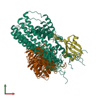 PDB entry 2kde coloured by chain, ensemble of 7 models, front view.