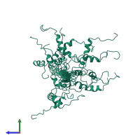 PDB entry 2kdt coloured by chain, ensemble of 20 models, side view.