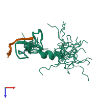 PDB entry 2ke1 coloured by chain, ensemble of 20 models, top view.