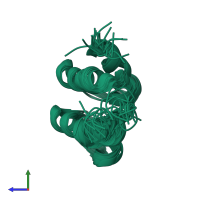 PDB entry 2keb coloured by chain, ensemble of 20 models, side view.