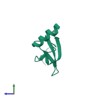 Monomeric assembly 1 of PDB entry 2kee coloured by chemically distinct molecules, side view.