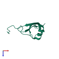 Monomeric assembly 1 of PDB entry 2kee coloured by chemically distinct molecules, top view.