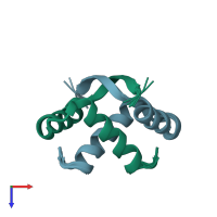PDB entry 2kel coloured by chain, ensemble of 10 models, top view.