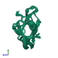 PDB entry 2keq coloured by chain, ensemble of 20 models, side view.