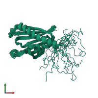 PDB entry 2kf2 coloured by chain, ensemble of 20 models, front view.