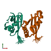 PDB entry 2kfk coloured by chain, ensemble of 20 models, front view.