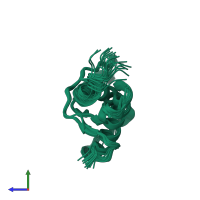 PDB entry 2kfm coloured by chain, ensemble of 20 models, side view.