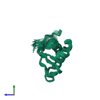 PDB entry 2kfo coloured by chain, ensemble of 20 models, side view.