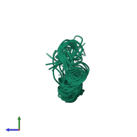 PDB entry 2kfq coloured by chain, ensemble of 10 models, side view.