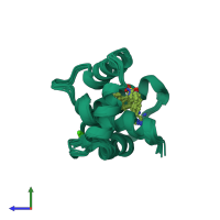PDB entry 2kfx coloured by chain, ensemble of 10 models, side view.