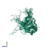 PDB entry 2kg2 coloured by chain, ensemble of 20 models, side view.