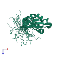 PDB entry 2kg2 coloured by chain, ensemble of 20 models, top view.