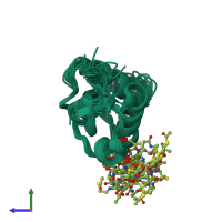 PDB entry 2kg6 coloured by chain, ensemble of 20 models, side view.