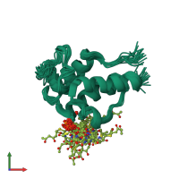 PDB entry 2kge coloured by chain, ensemble of 20 models, front view.
