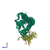 PDB entry 2kge coloured by chain, ensemble of 20 models, side view.