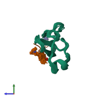 PDB entry 2kgi coloured by chain, ensemble of 20 models, side view.