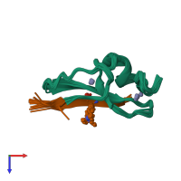 PDB entry 2kgi coloured by chain, ensemble of 20 models, top view.