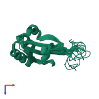 PDB entry 2kgj coloured by chain, ensemble of 10 models, top view.