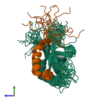 PDB entry 2khs coloured by chain, ensemble of 20 models, side view.