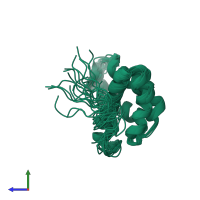 PDB entry 2khv coloured by chain, ensemble of 20 models, side view.