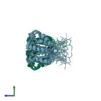 PDB entry 2khz coloured by chain, ensemble of 15 models, side view.