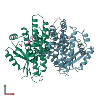 PDB entry 2ki5 coloured by chain, front view.