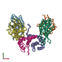 PDB entry 2ki6 coloured by chain, ensemble of 18 models, front view.