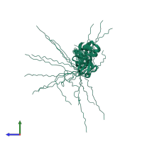 PDB entry 2ki8 coloured by chain, ensemble of 20 models, side view.