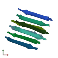 PDB entry 2kib coloured by chain, ensemble of 10 models, front view.