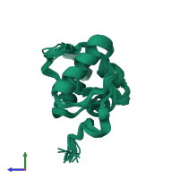 PDB entry 2kif coloured by chain, ensemble of 20 models, side view.