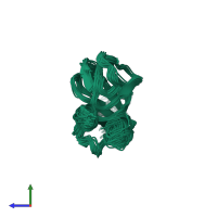 PDB entry 2kij coloured by chain, ensemble of 30 models, side view.
