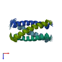 PDB entry 2kix coloured by chain, ensemble of 15 models, top view.