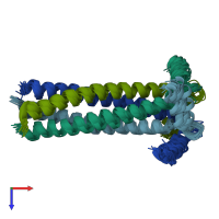 PDB entry 2kj1 coloured by chain, ensemble of 15 models, top view.