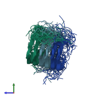 PDB entry 2kj3 coloured by chain, ensemble of 20 models, side view.