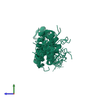 PDB entry 2kj8 coloured by chain, ensemble of 20 models, side view.