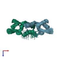 PDB entry 2kjc coloured by chain, ensemble of 21 models, top view.