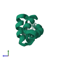 PDB entry 2kjf coloured by chain, ensemble of 20 models, side view.