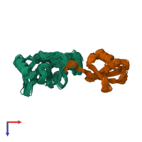 PDB entry 2kjh coloured by chain, ensemble of 16 models, top view.