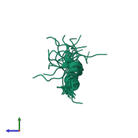 PDB entry 2kjn coloured by chain, ensemble of 20 models, side view.