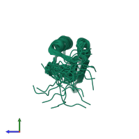 PDB entry 2kjw coloured by chain, ensemble of 20 models, side view.