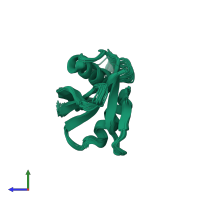 PDB entry 2kkc coloured by chain, ensemble of 20 models, side view.