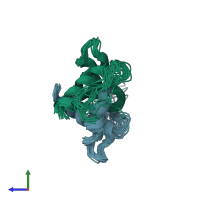 PDB entry 2kke coloured by chain, ensemble of 20 models, side view.