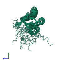 PDB entry 2kkm coloured by chain, ensemble of 20 models, side view.