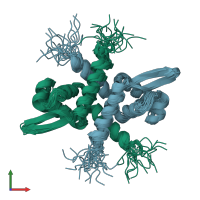 PDB entry 2kko coloured by chain, ensemble of 20 models, front view.