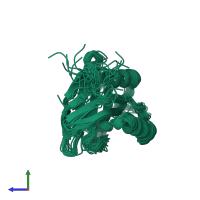 PDB entry 2kks coloured by chain, ensemble of 20 models, side view.