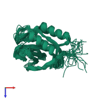 PDB entry 2kks coloured by chain, ensemble of 20 models, top view.