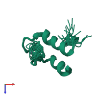 PDB entry 2kkt coloured by chain, ensemble of 20 models, top view.