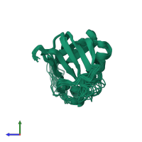 PDB entry 2kku coloured by chain, ensemble of 20 models, side view.
