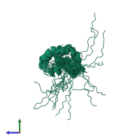 PDB entry 2kkv coloured by chain, ensemble of 20 models, side view.