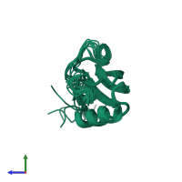 PDB entry 2kl1 coloured by chain, ensemble of 10 models, side view.